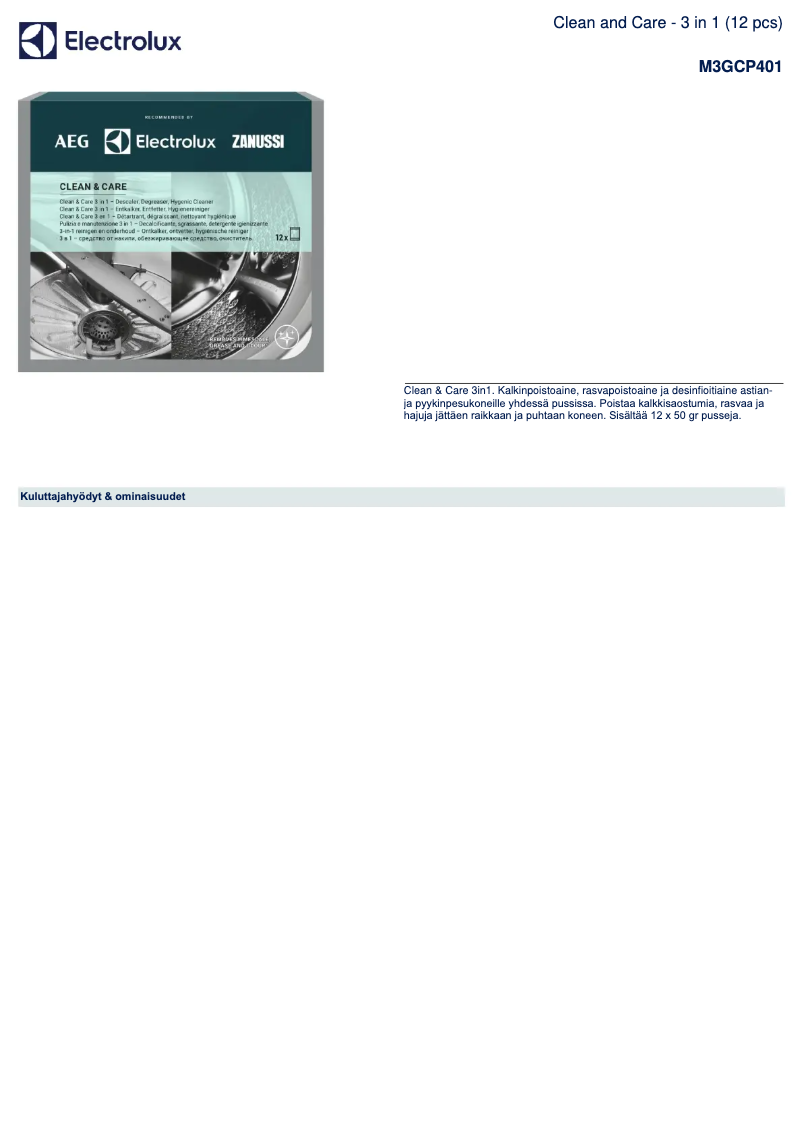 Page 1 de la notice Brochure Electrolux M3GCP401