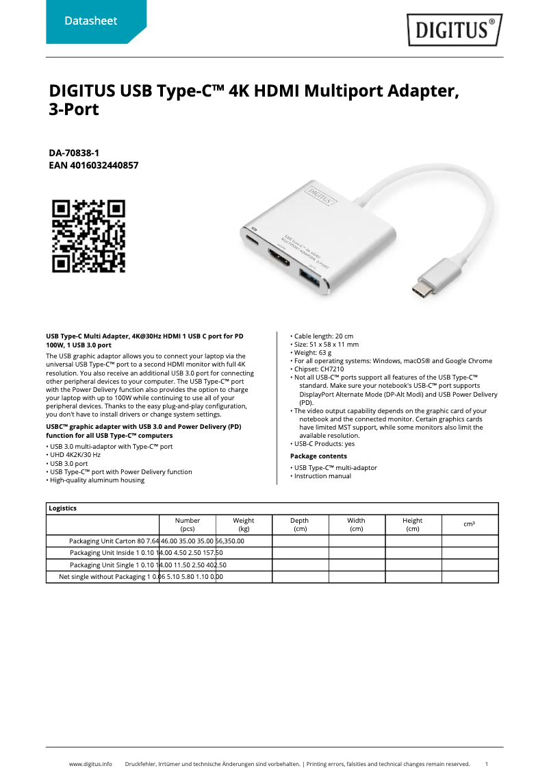 Page n°1 - Fiche technique Digitus DA-70838-1