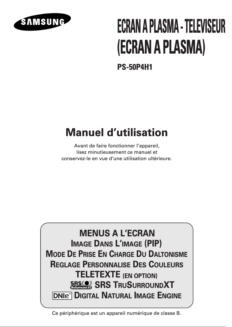 Page 1 de la notice Manuel utilisateur Samsung PS-50P4H1