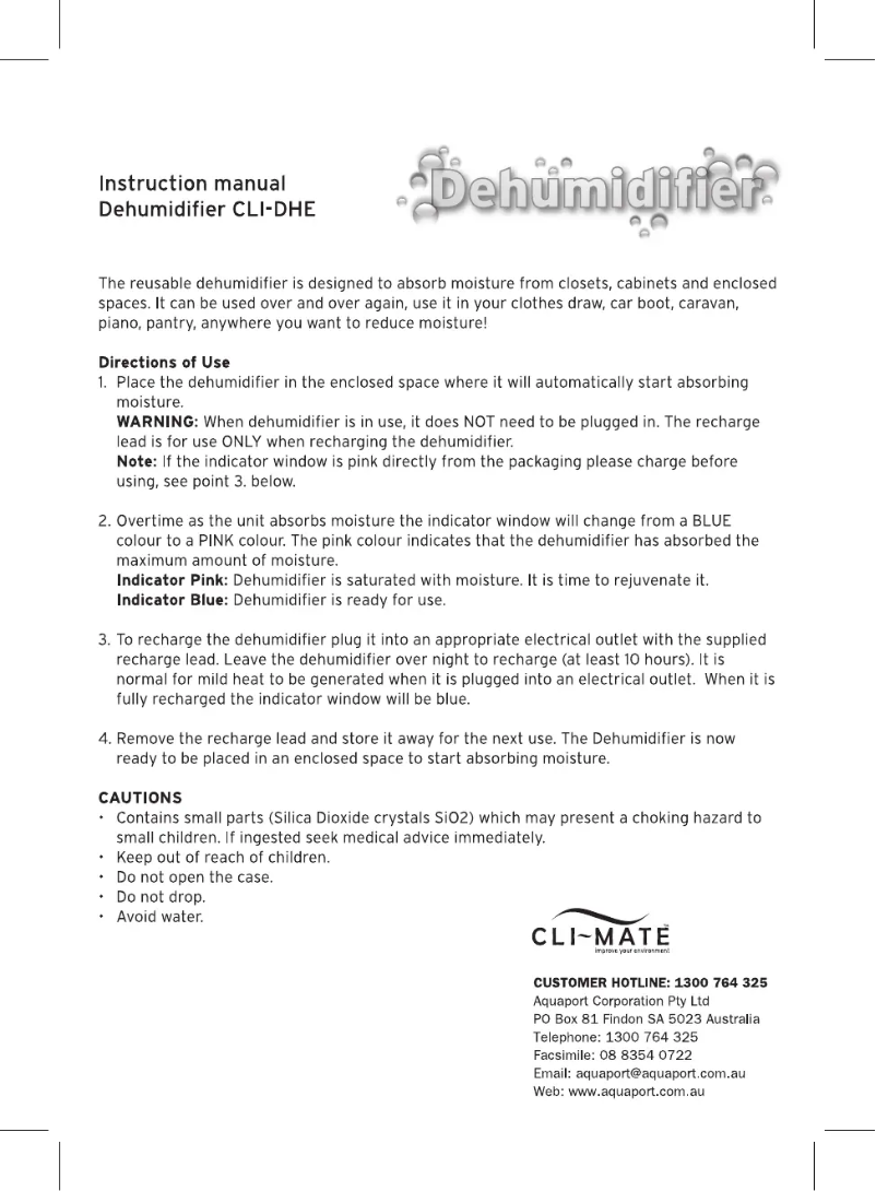 Page n°1 - Manuel utilisateur Cli-mate CLI-DHE