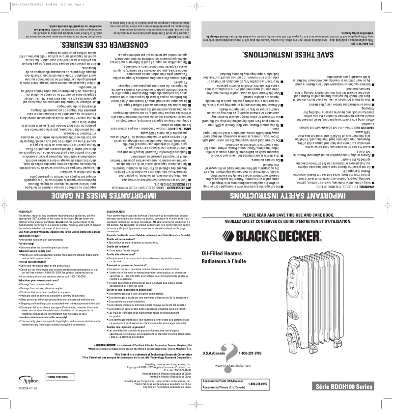 Page 1 de la notice Manuel utilisateur Black & Decker BDOH100