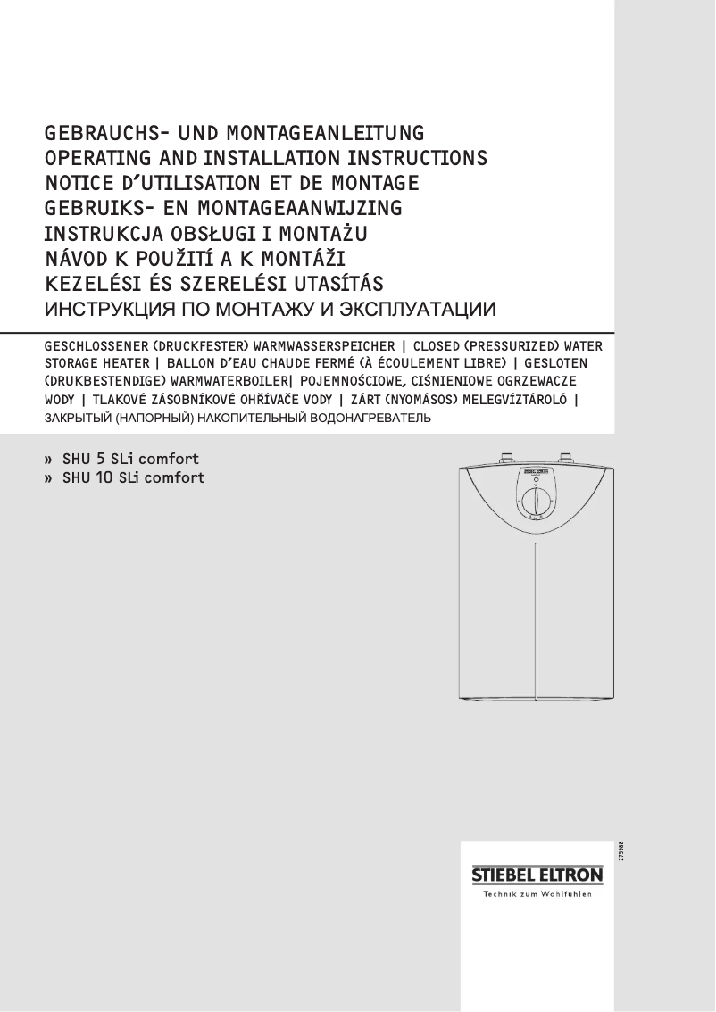 Page 1 de la notice Manuel utilisateur Stiebel Eltron SHU 5 SLi Comfort