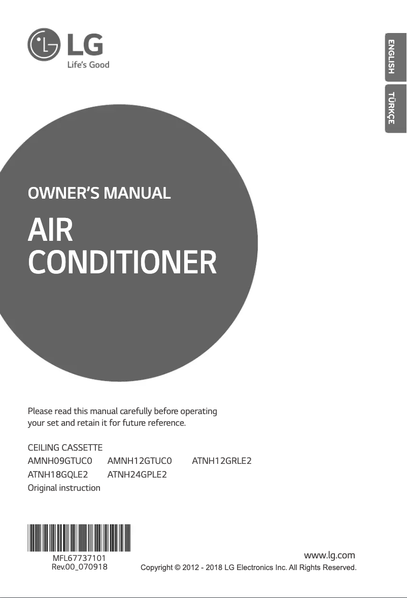 Page 1 de la notice Manuel utilisateur LG AMNH12GTUC0
