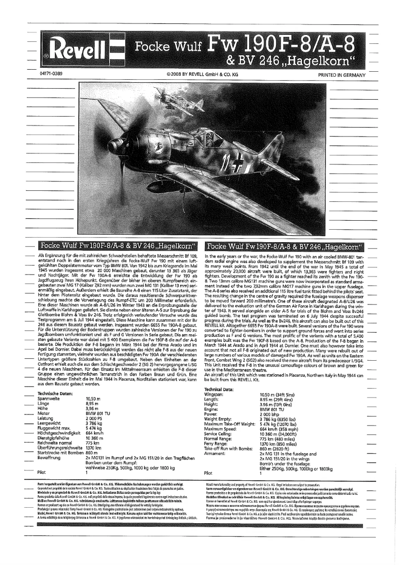 Page 1 de la notice Manuel utilisateur Revell Focke Wulf Fw 190F-8 & Bv 246 Hagelkorn