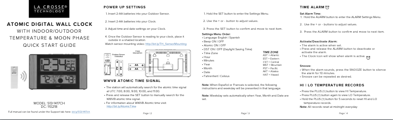 Page 1 de la notice Guide de démarrage rapide La Crosse Technology 513-1417CH
