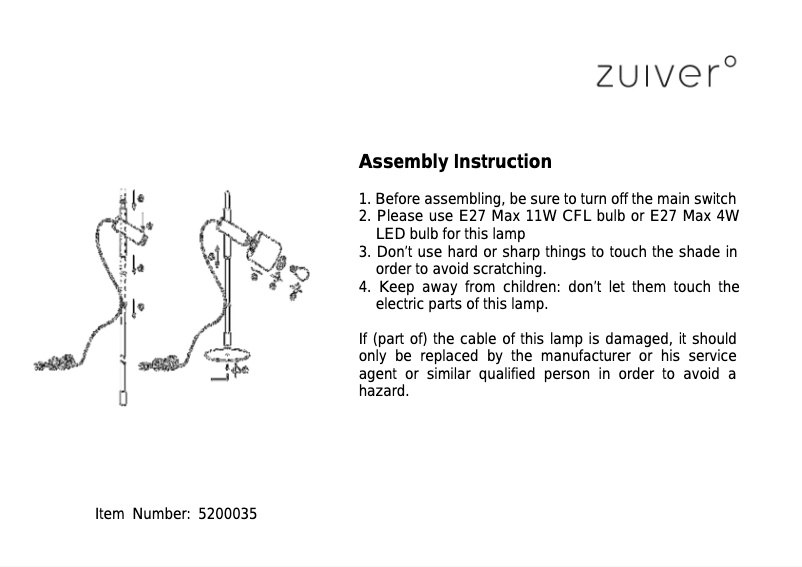 Page 1 de la notice Manuel utilisateur Zuiver Ivy