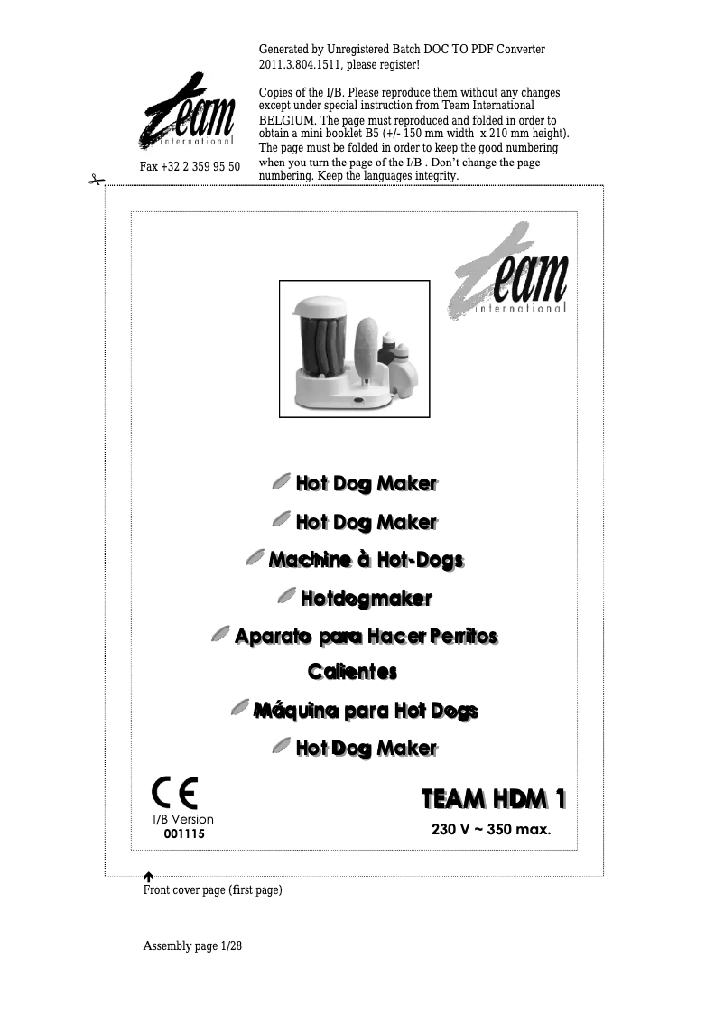 Page 1 de la notice Manuel utilisateur Team HDM 1