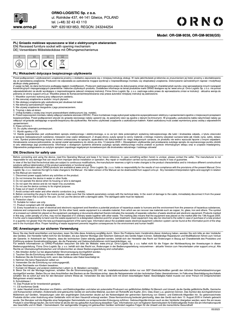 Image de la première page du manuel de l'appareil OR-GM-9038