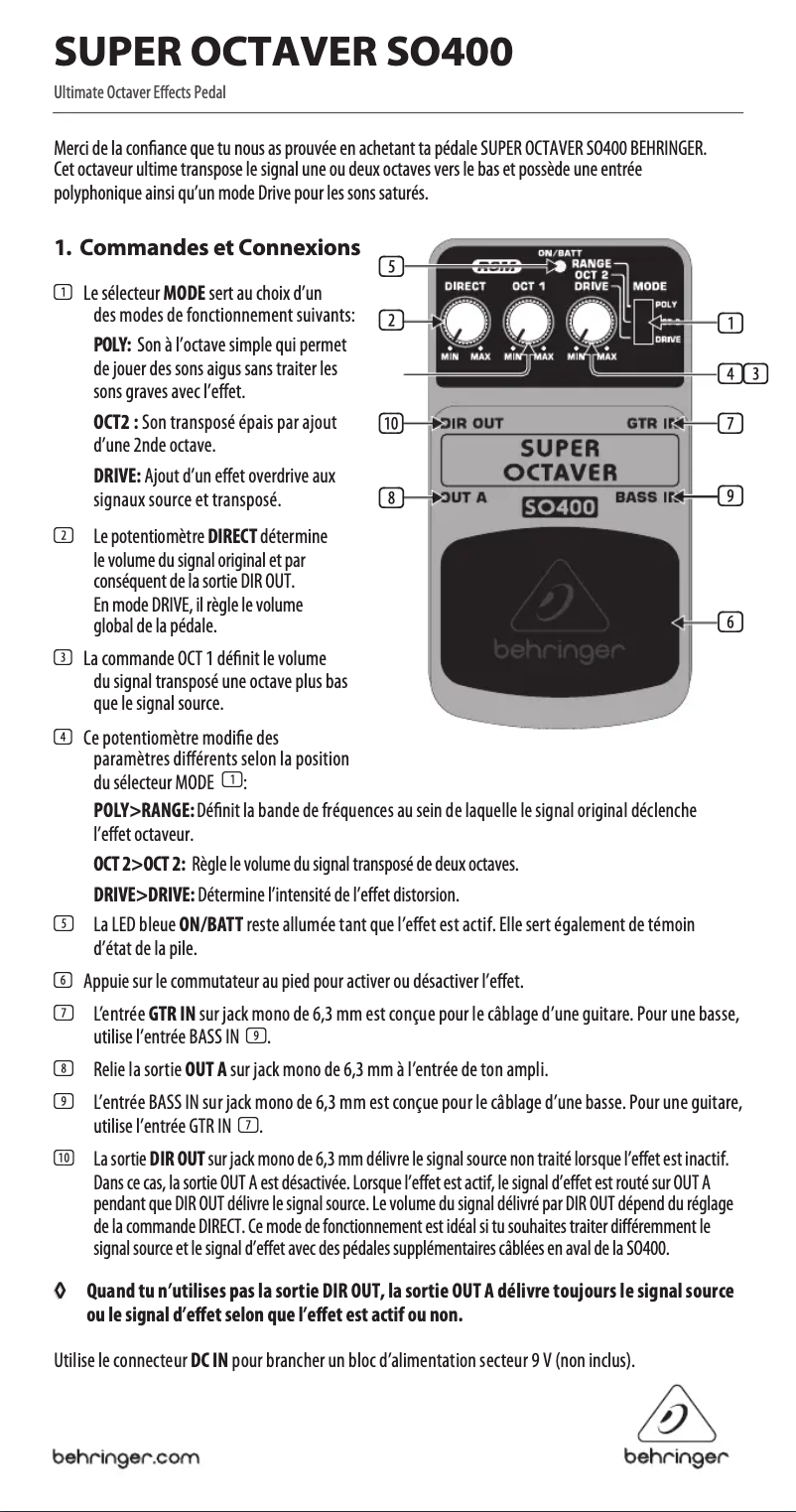Page 1 of the manual User Manual Behringer Super Octaver SO400