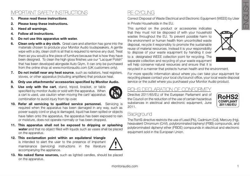 Page 1 de la notice Manuel utilisateur Monitor Audio Apex A40