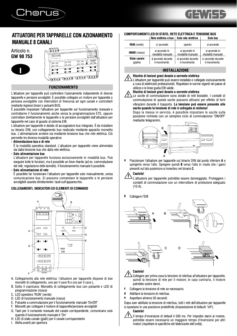 Page 1 de la notice Manuel utilisateur Gewiss GW90753