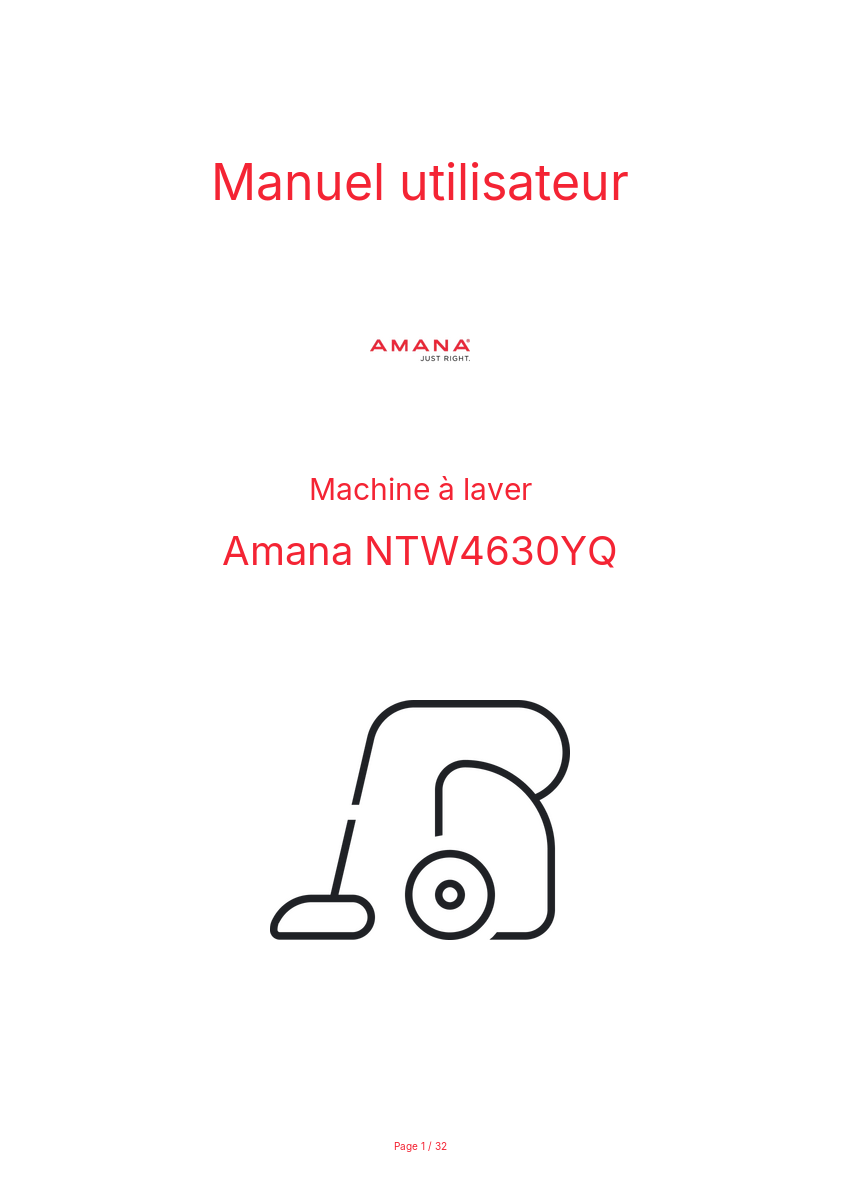 Page n°1 - Manuel utilisateur Amana NTW4630YQ
