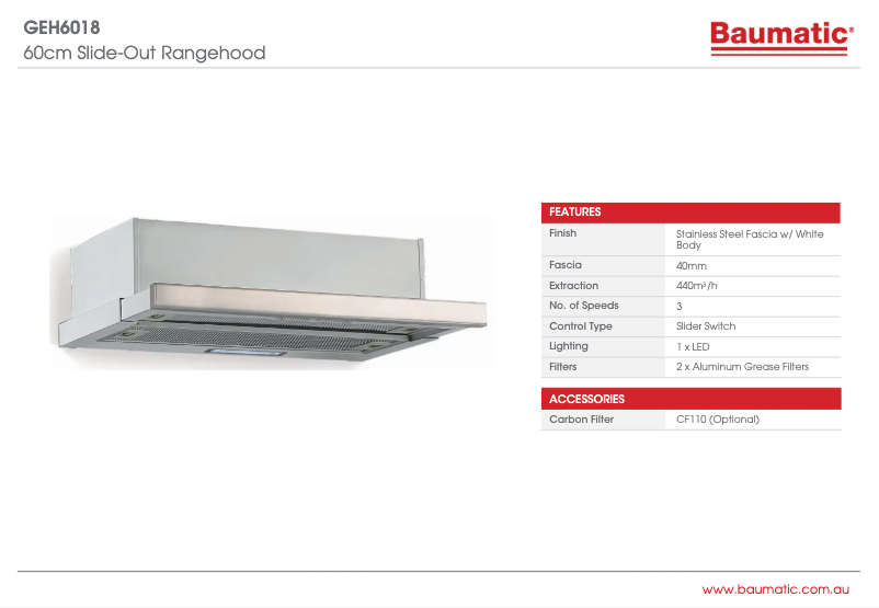 Page 1 of the manual Technical Sheet Baumatic GEH6018