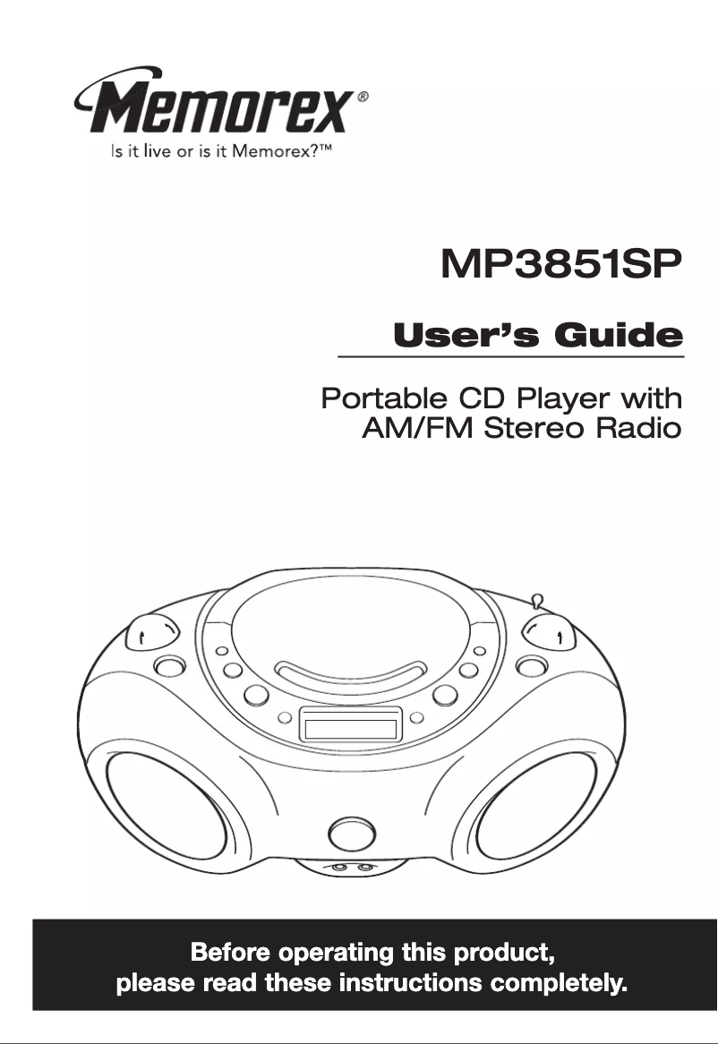 Page n°1 - Manuel utilisateur Memorex MP3851SP