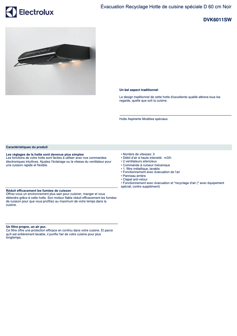 Page n°1 - Fiche technique Electrolux DVK6011SW