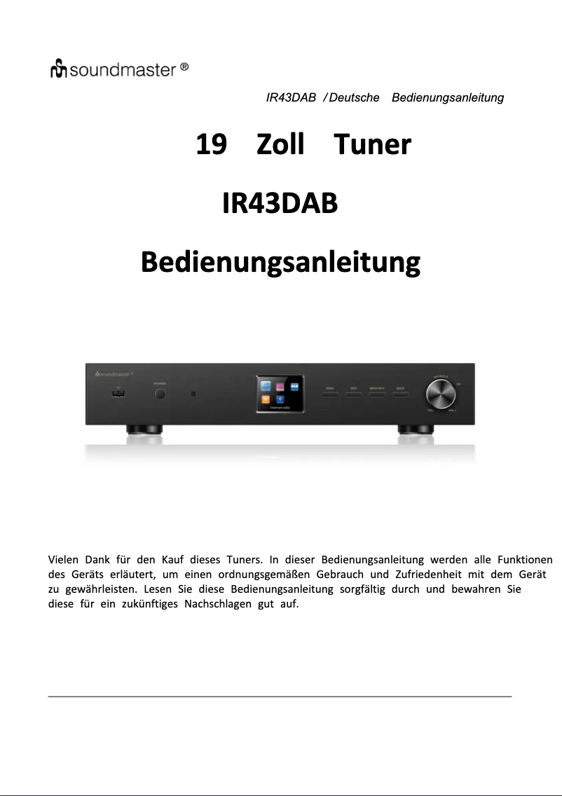 Page 1 de la notice Manuel utilisateur Soundmaster IR43DAB