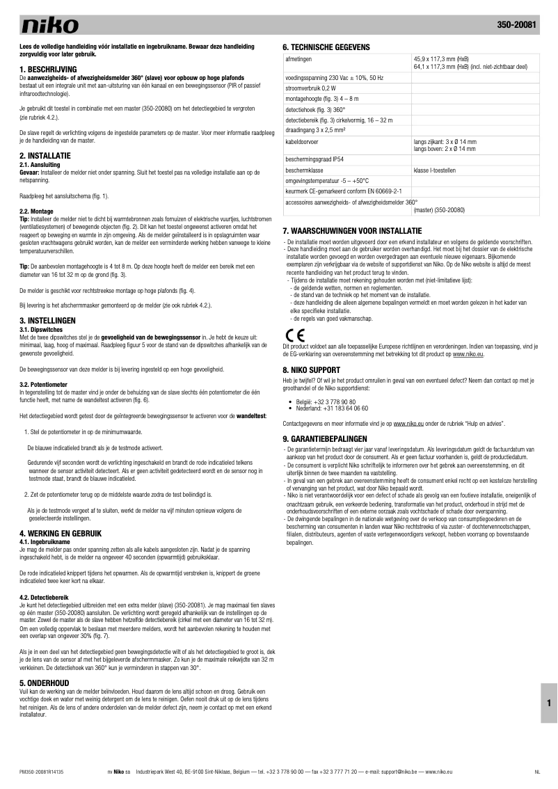 Page 1 de la notice Manuel utilisateur Niko 350-20081