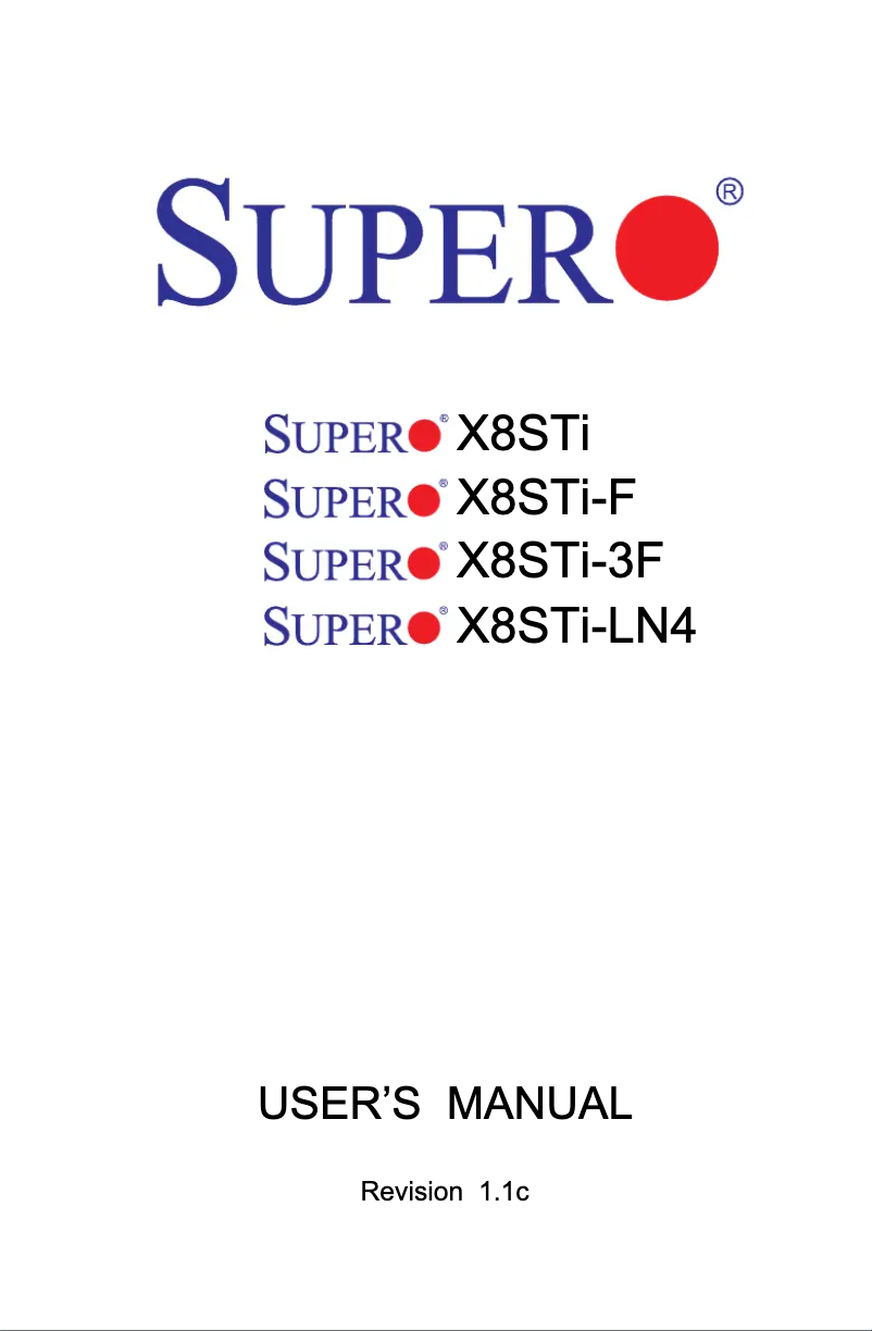 Page 1 de la notice Manuel utilisateur Supermicro X8STI-F
