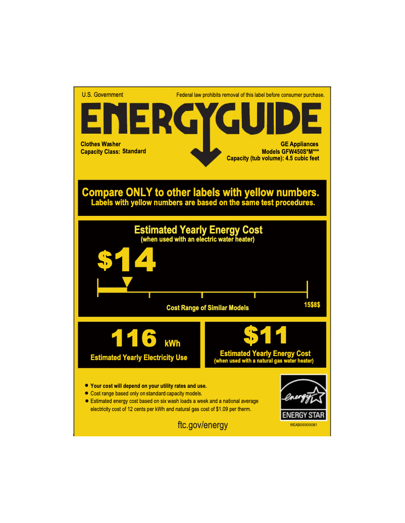 Page 1 de la notice Label énergétique GE GFW450SPMDG