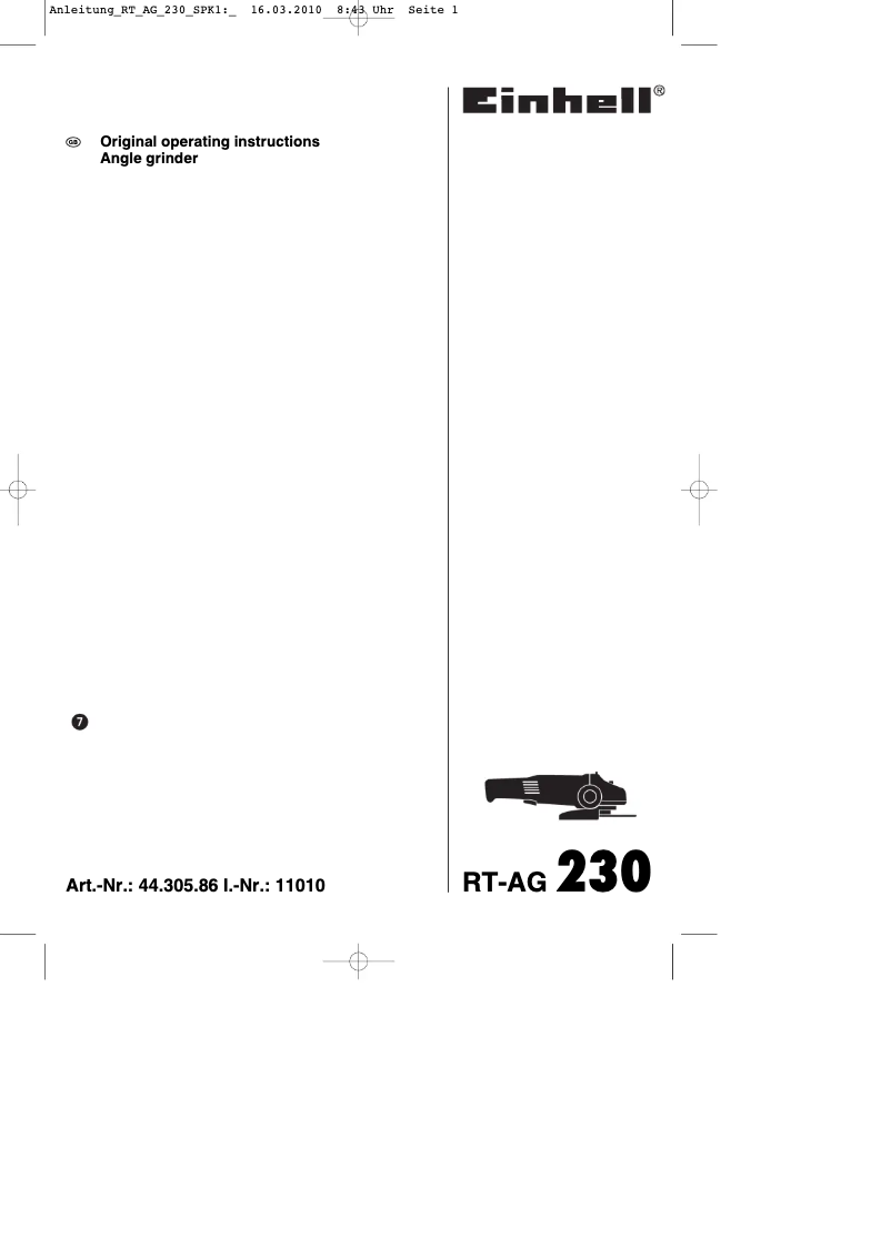 Image de la première page du manuel de l'appareil RT-AG 230