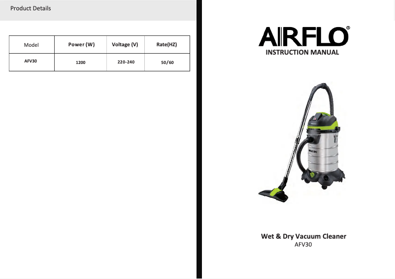 Image de la première page du manuel de l'appareil AFV30