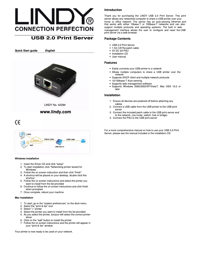 Page 1 de la notice Manuel utilisateur Lindy 42394