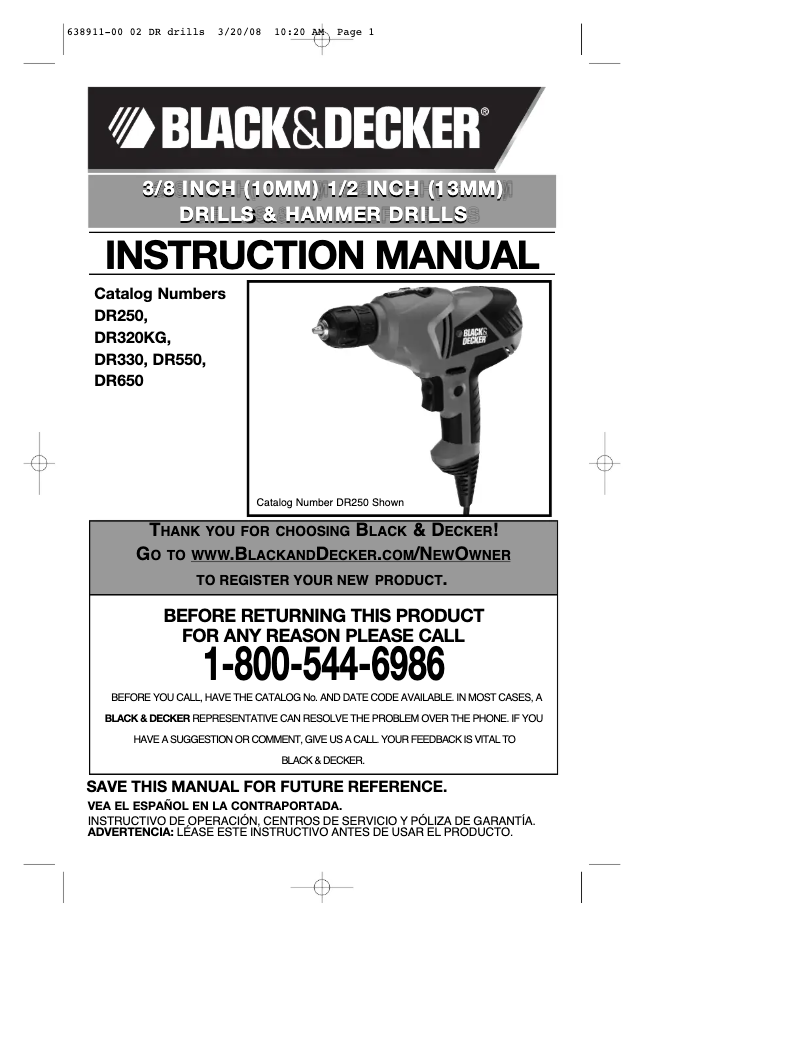 Page n°1 - Manuel utilisateur Black & Decker DR550
