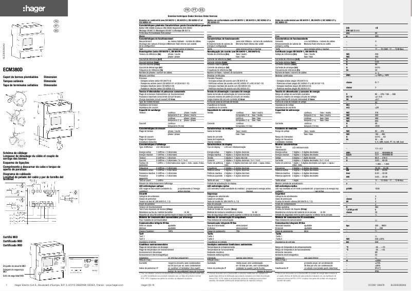 Page 1 de la notice Manuel utilisateur Hager ECM380D