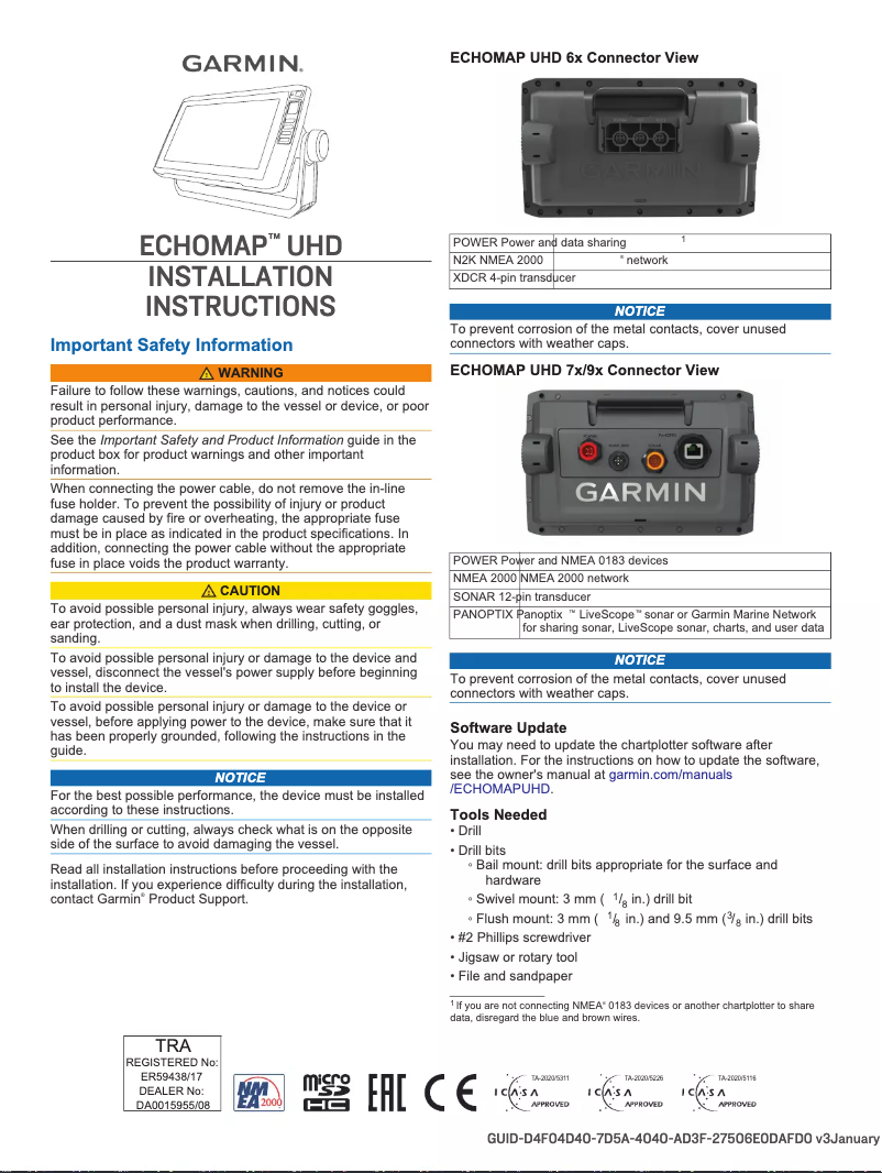 Page n°1 - Guide d'installation Garmin echoMAP UHD 63cv
