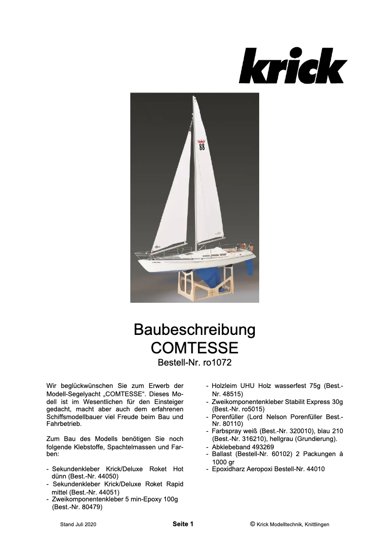 Page 1 de la notice Manuel utilisateur Krick Comtesse