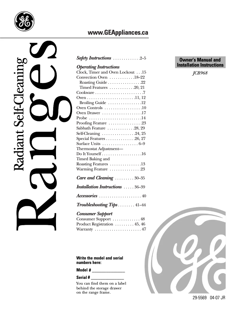 Image de la première page du manuel de l'appareil JCB968TKWW