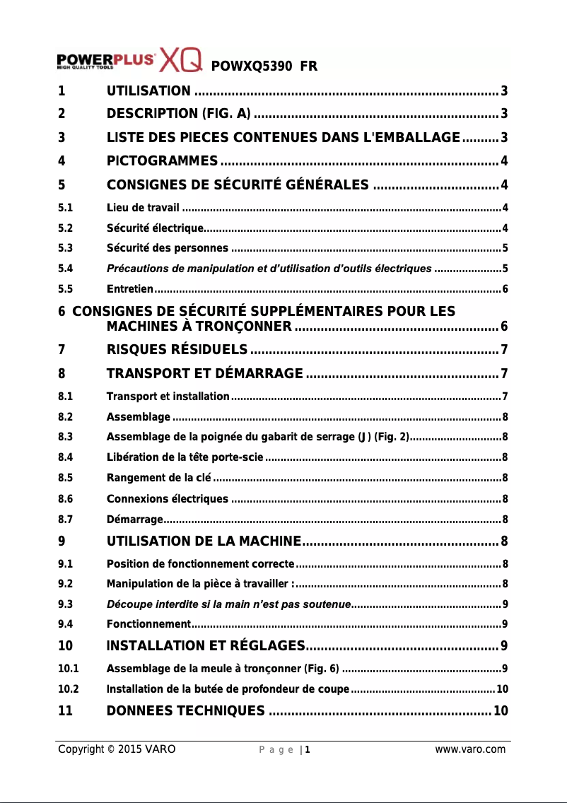 Page 1 de la notice Manuel utilisateur PowerPlus POWXQ5390