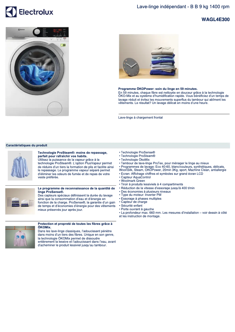 Page n°1 - Fiche technique Electrolux WAGL4E300