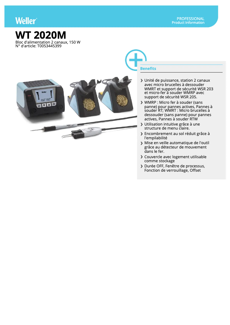 Page 1 de la notice Fiche technique Weller WT 2020M