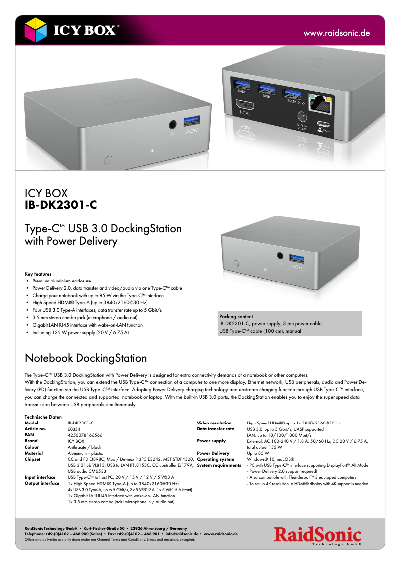 Page n°1 - Fiche technique Icy Box IB-DK2301-C