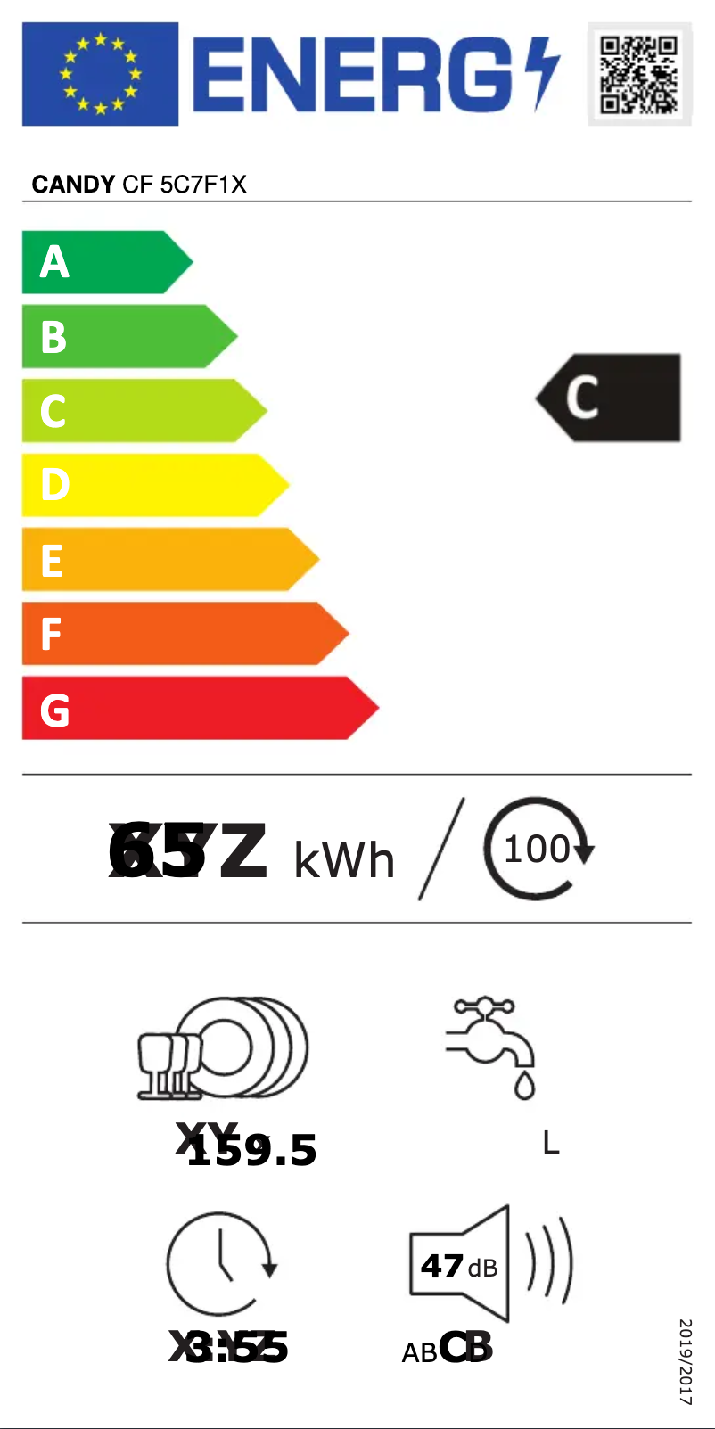 Page 1 de la notice Label énergétique Candy Rapido' CF 5C7F1X