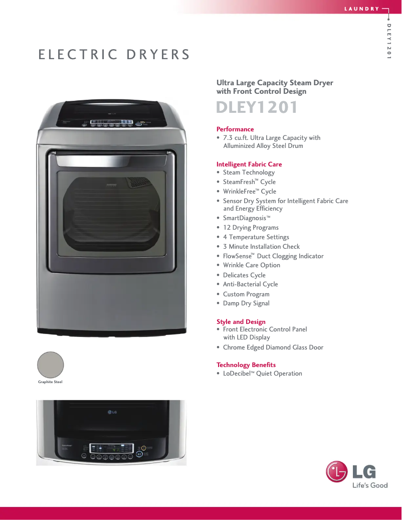 Page 1 de la notice Fiche technique LG DLEY1201V