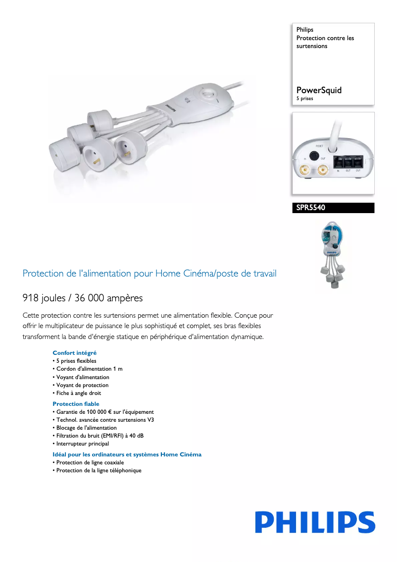 Página 1 del manual Ficha técnica Philips SPR5540