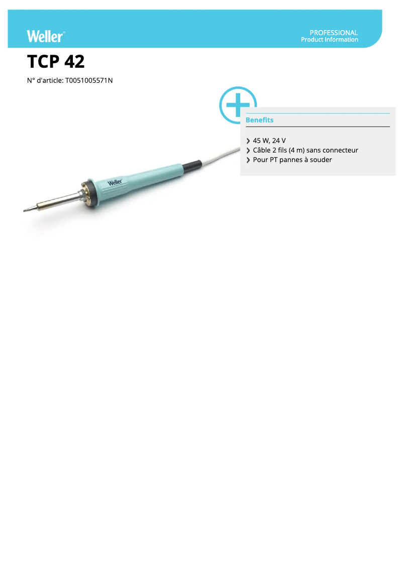 Page 1 de la notice Fiche technique Weller TCP 42