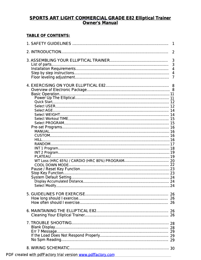 Página 1 del manual Manual de usuario SportsArt E82