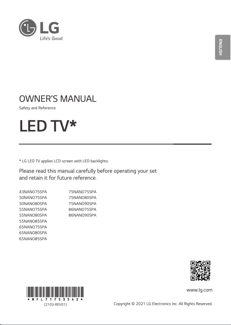 Page 1 de la notice Manuel utilisateur LG 75NANO80SPA