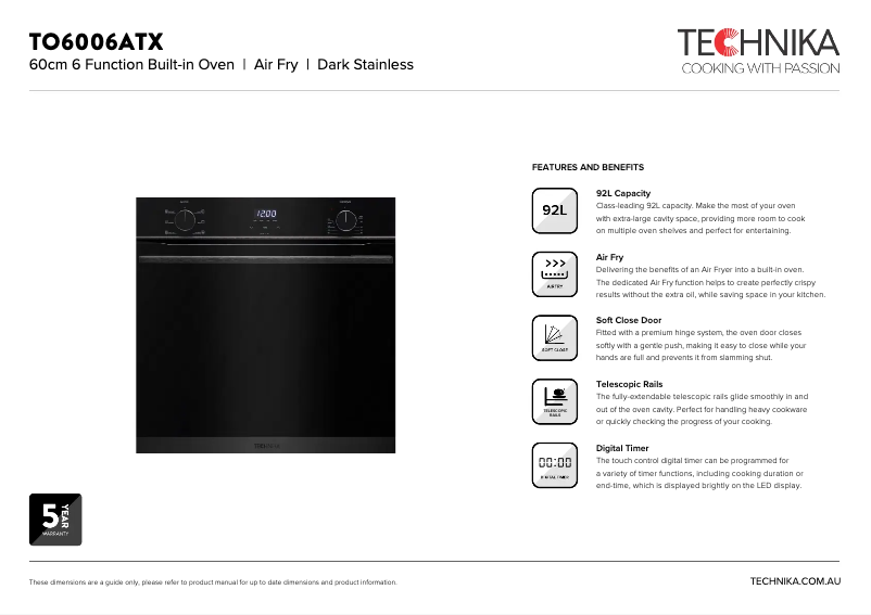 Page 1 de la notice Fiche technique Technika TO6006ATX