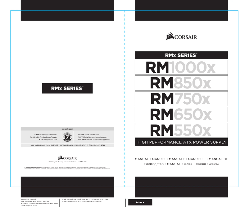 Page 1 de la notice Manuel utilisateur Corsair RM1000x