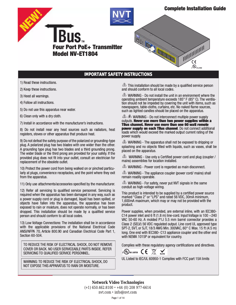 Page n°1 - Manuel utilisateur Phybridge NV-ET1804