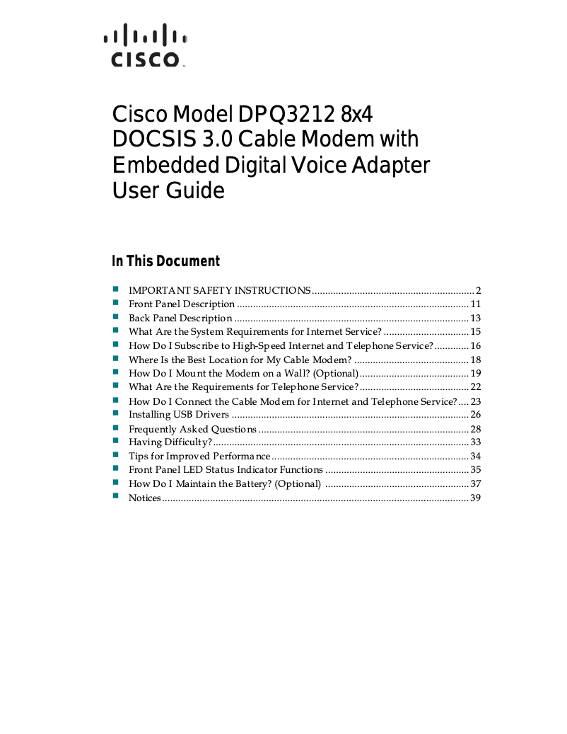Page 1 de la notice Manuel utilisateur Cisco DPQ3212