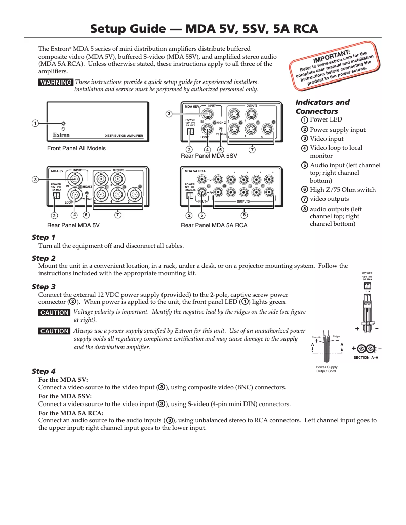 Image de la première page du manuel de l'appareil MDA 5A RCA