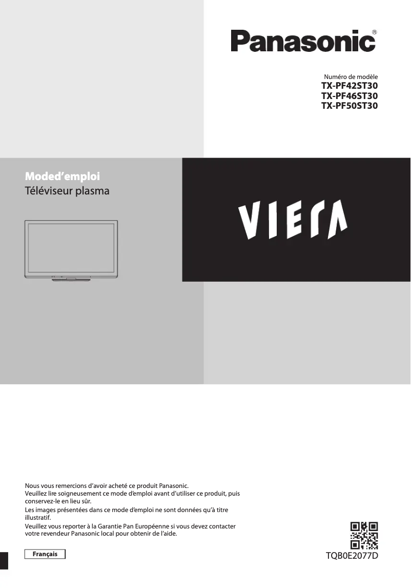 Page 1 de la notice Manuel utilisateur Panasonic Viera TX-PF50ST30