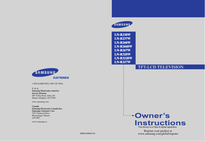 Page 1 de la notice Manuel utilisateur Samsung LN-R2668W