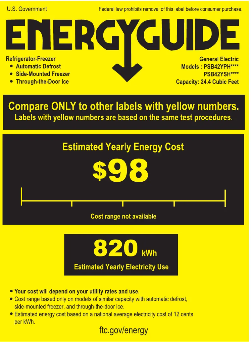 Page n°1 - Label énergétique GE Profile PSB42YSHSS