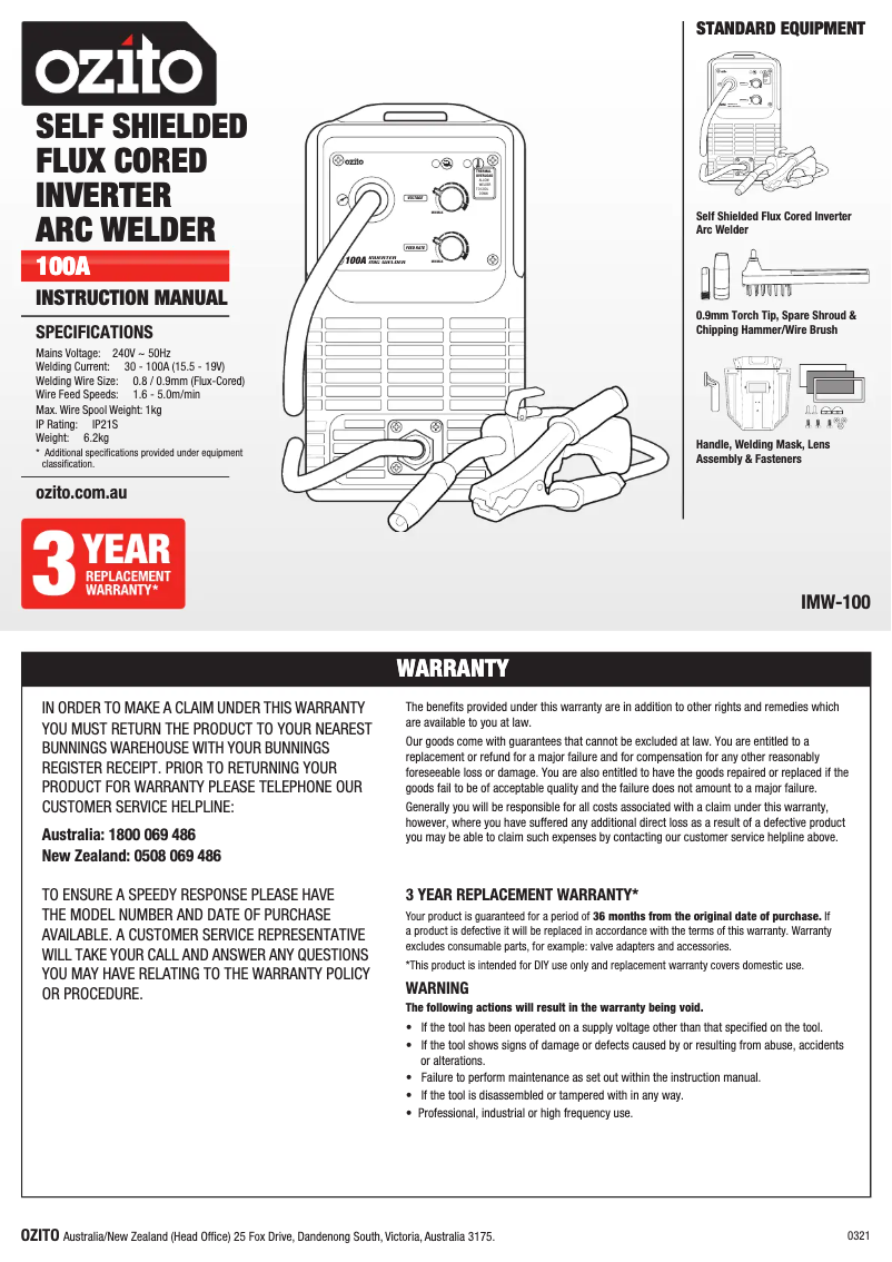 Page n°1 - Manuel utilisateur Ozito IMW-100